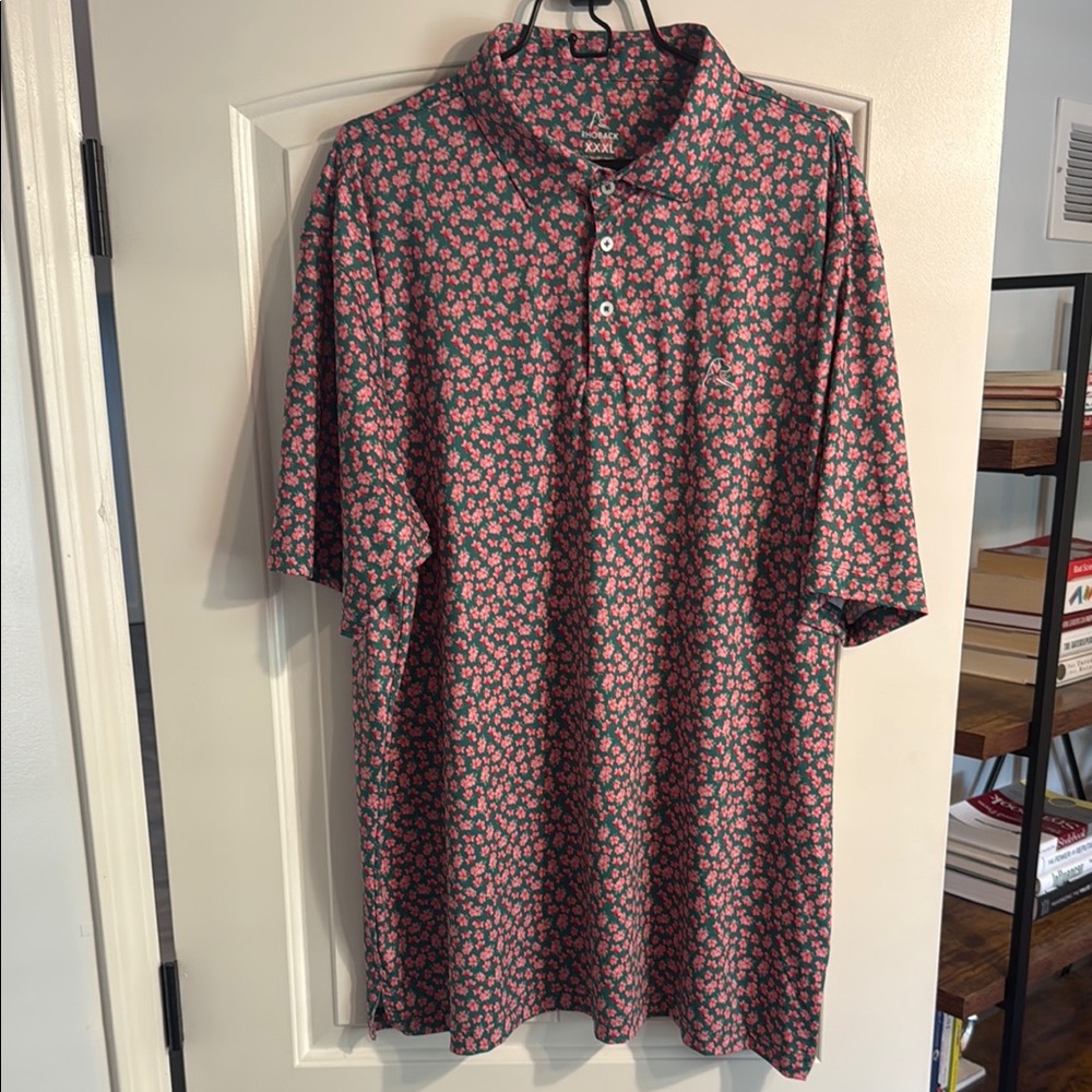 Rhoback Pink and Green Polo Shirt with Floral Pattern